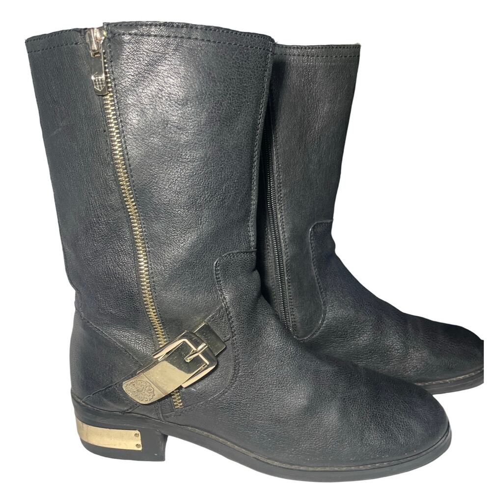 Vince Camuto Wex Boot Size 9.5 Black Leather Buckle‎ Motorcycle Biker Boot